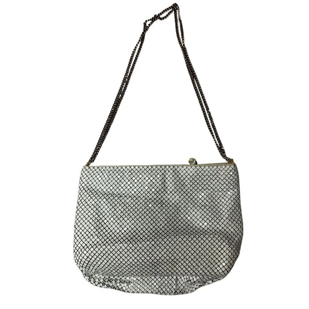 Vintage Whiting and Davis Metallic Metal Mesh Evening Bag Purse Gold Chain Strap